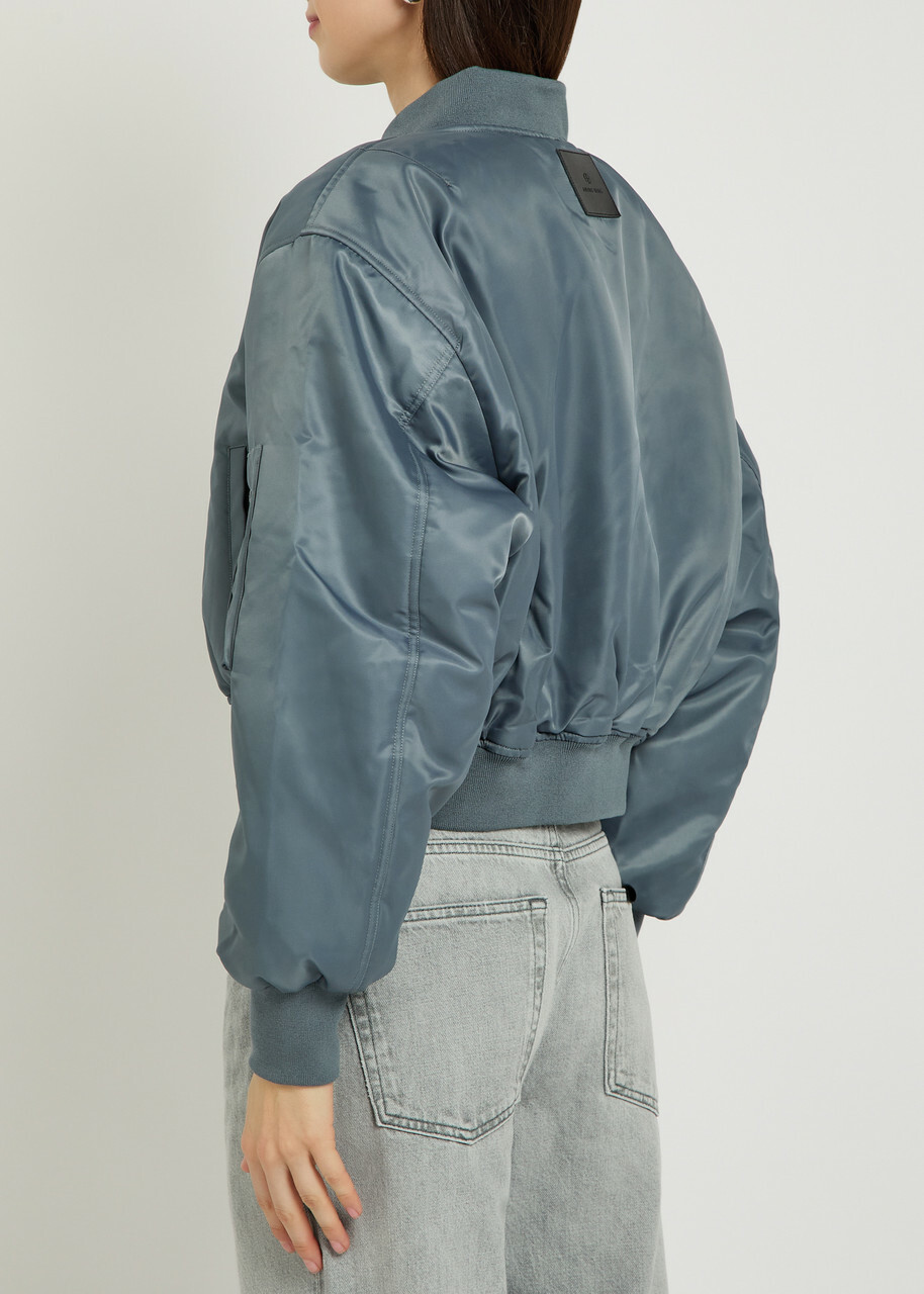 Anine Bing Leon Padded Satin-twill Cropped Bomber Jacket Dark Grey