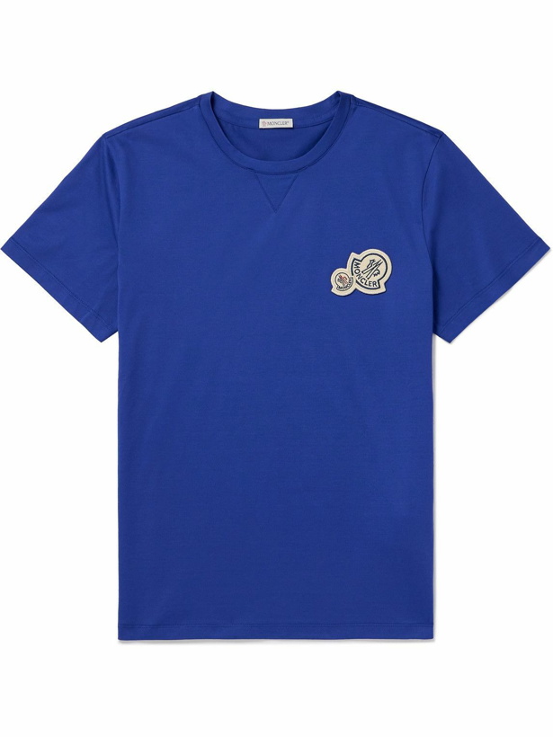 Photo: Moncler - Logo-Appliquéd Cotton-Jersey T-Shirt - Blue