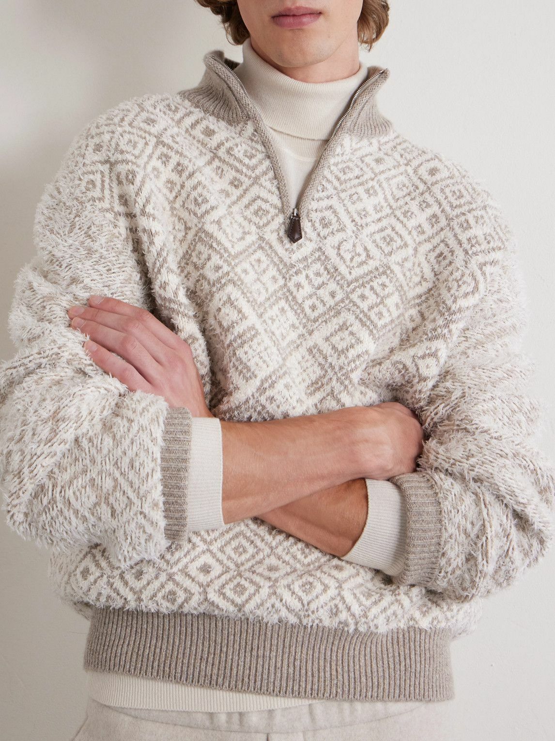Loro Piana - Paroo Jacquard-Knit Brushed Cashmere Half-Zip