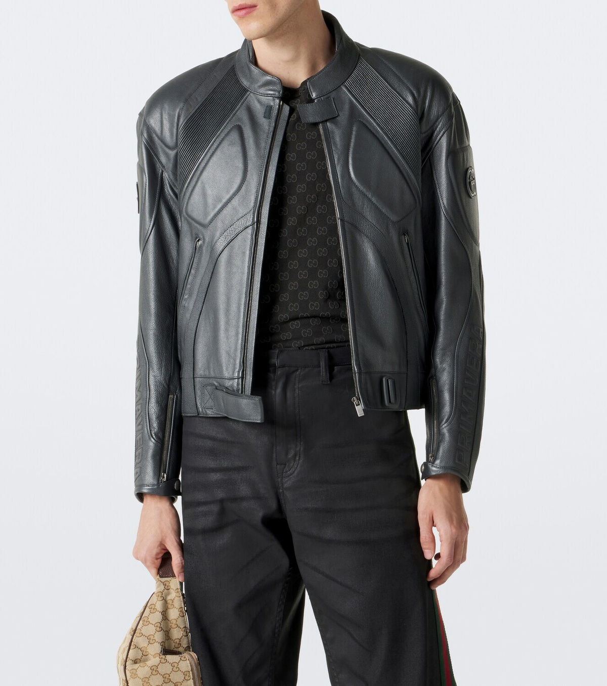 Gucci GG leather biker jacket