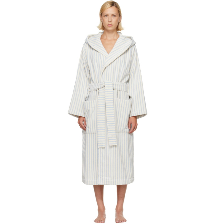 Photo: Tekla White & Blue Terry Hooded Bathrobe