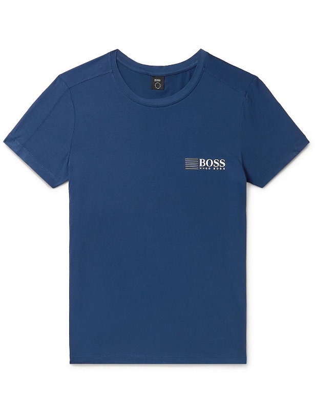 Photo: Hugo Boss - Slim-Fit Logo-Print Stretch-Jersey T-Shirt - Blue