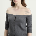 MM6 Maison Margiela Women's Cardigan with Sheer Panel in Dark Grey Melange