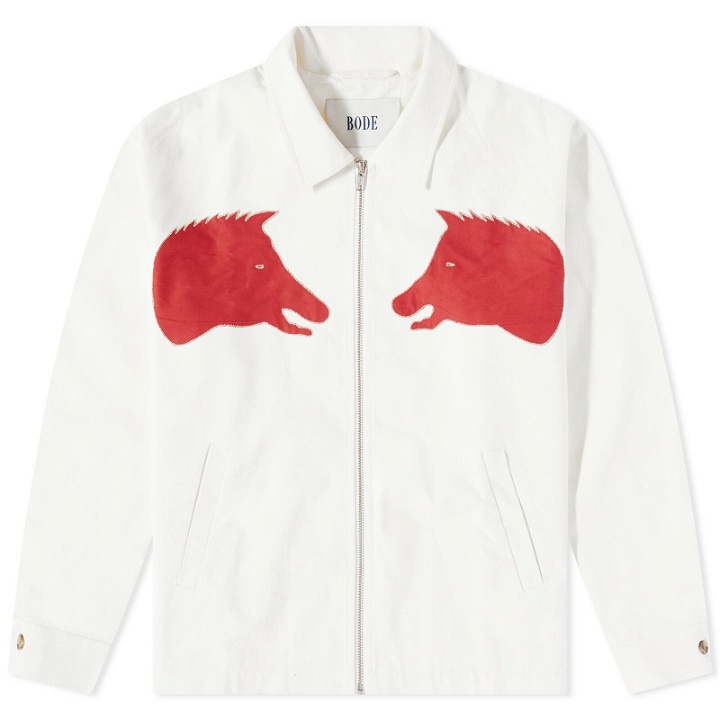 Photo: Bode Men's Boar Applique Jacket in Red/White