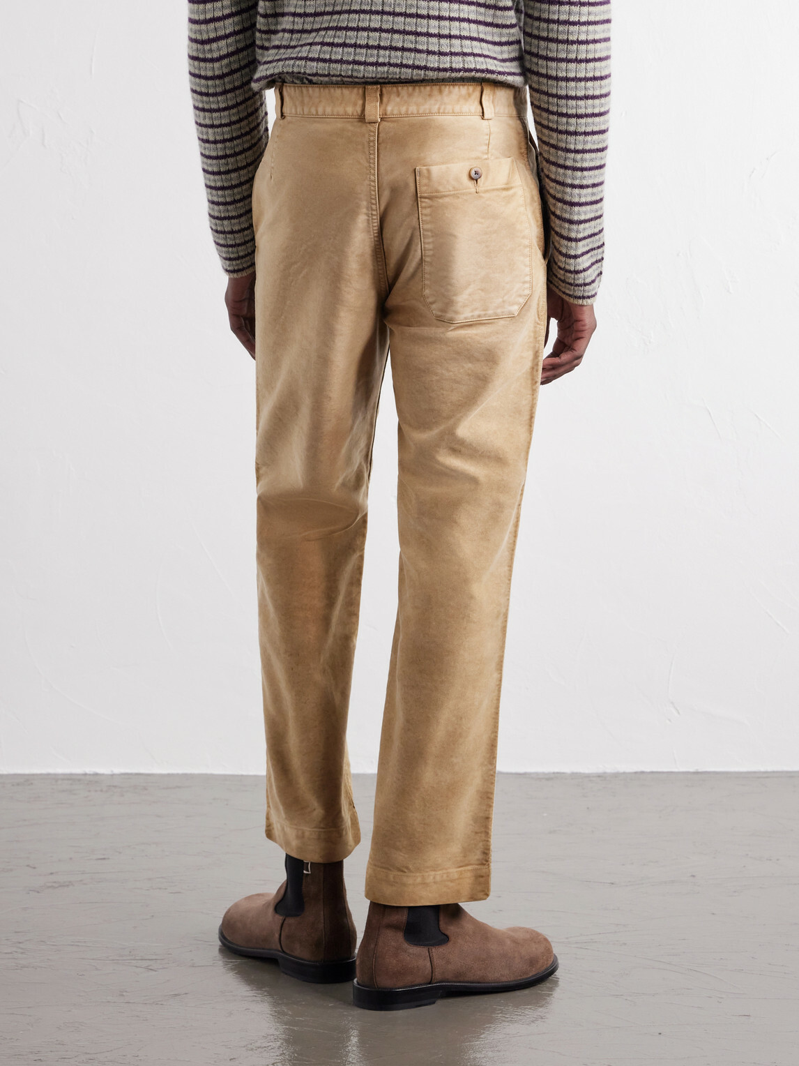 Auralee - Straight-Leg Garment-Dyed Cotton-Moleskin Trousers - Brown