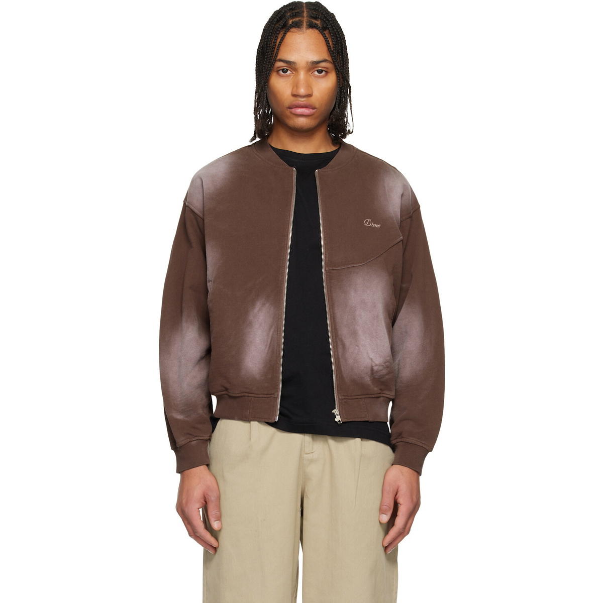 Dime Brown Faded Fleece Bomber Jacket