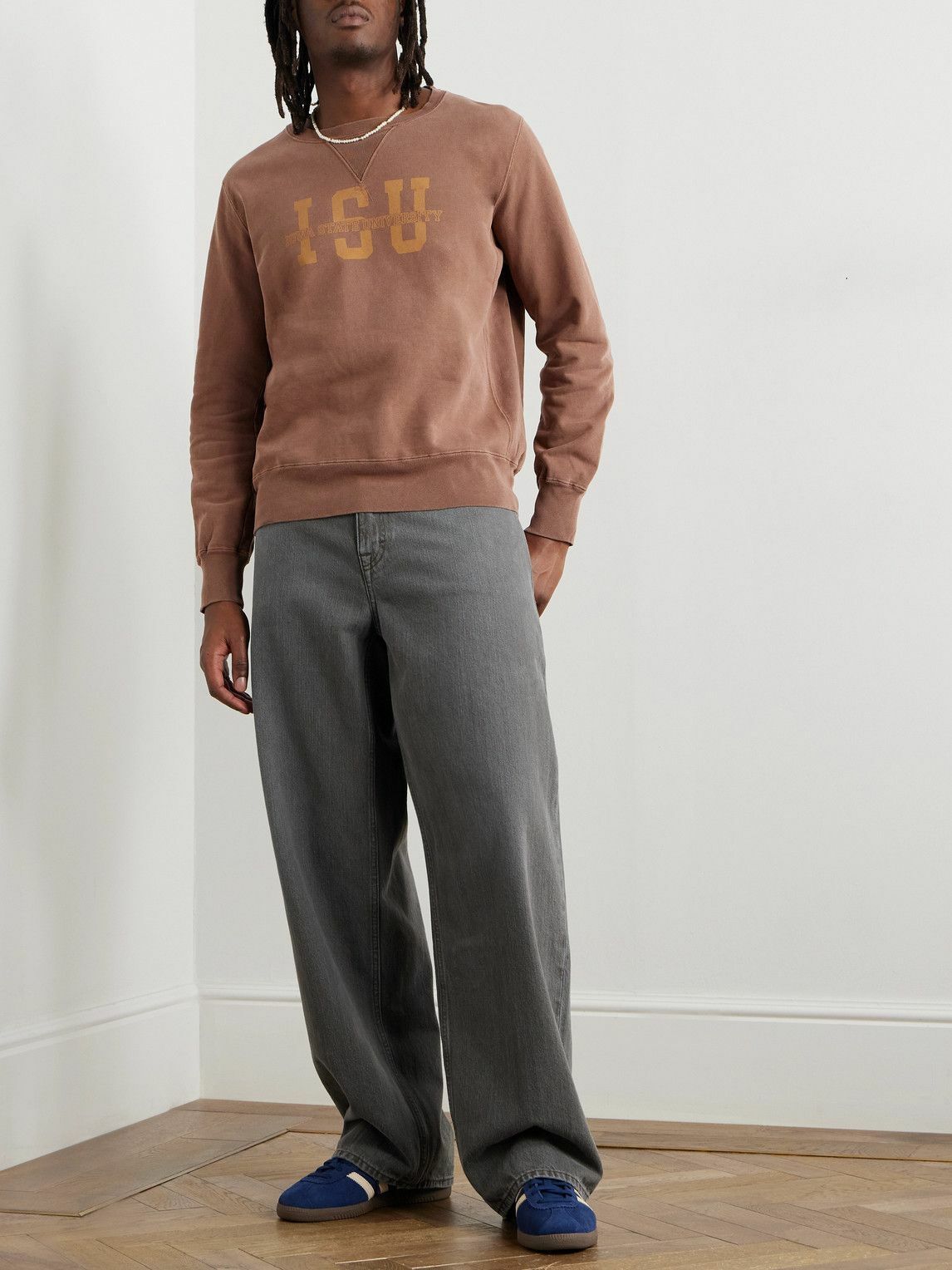 Remi Relief - Isu Distressed Printed Cotton-Jersey Sweatshirt - Brown