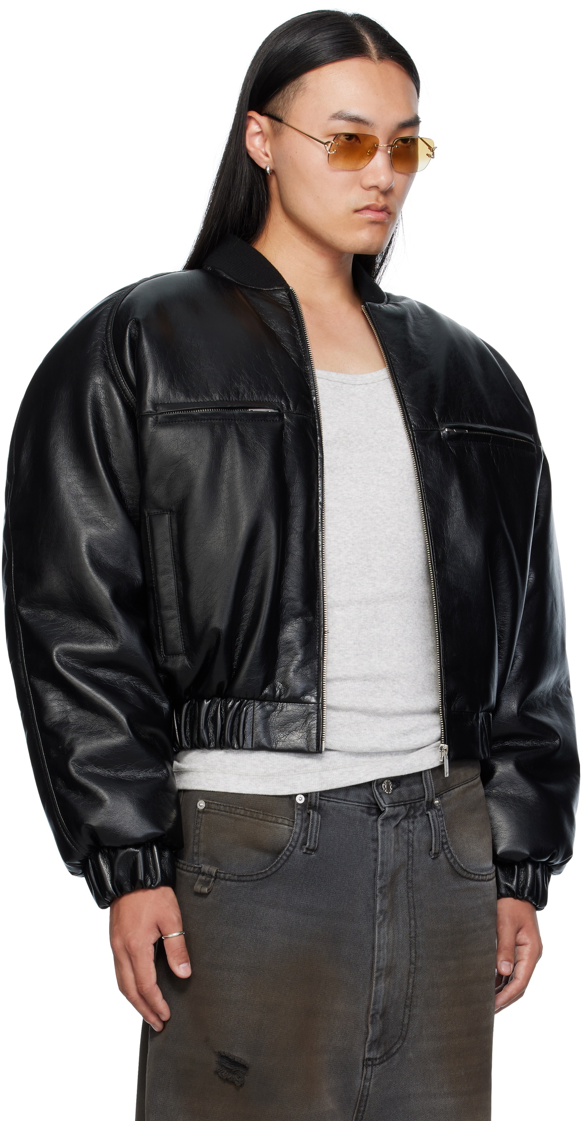 LU'U DAN Black Riot Faux-Leather Bomber Jacket