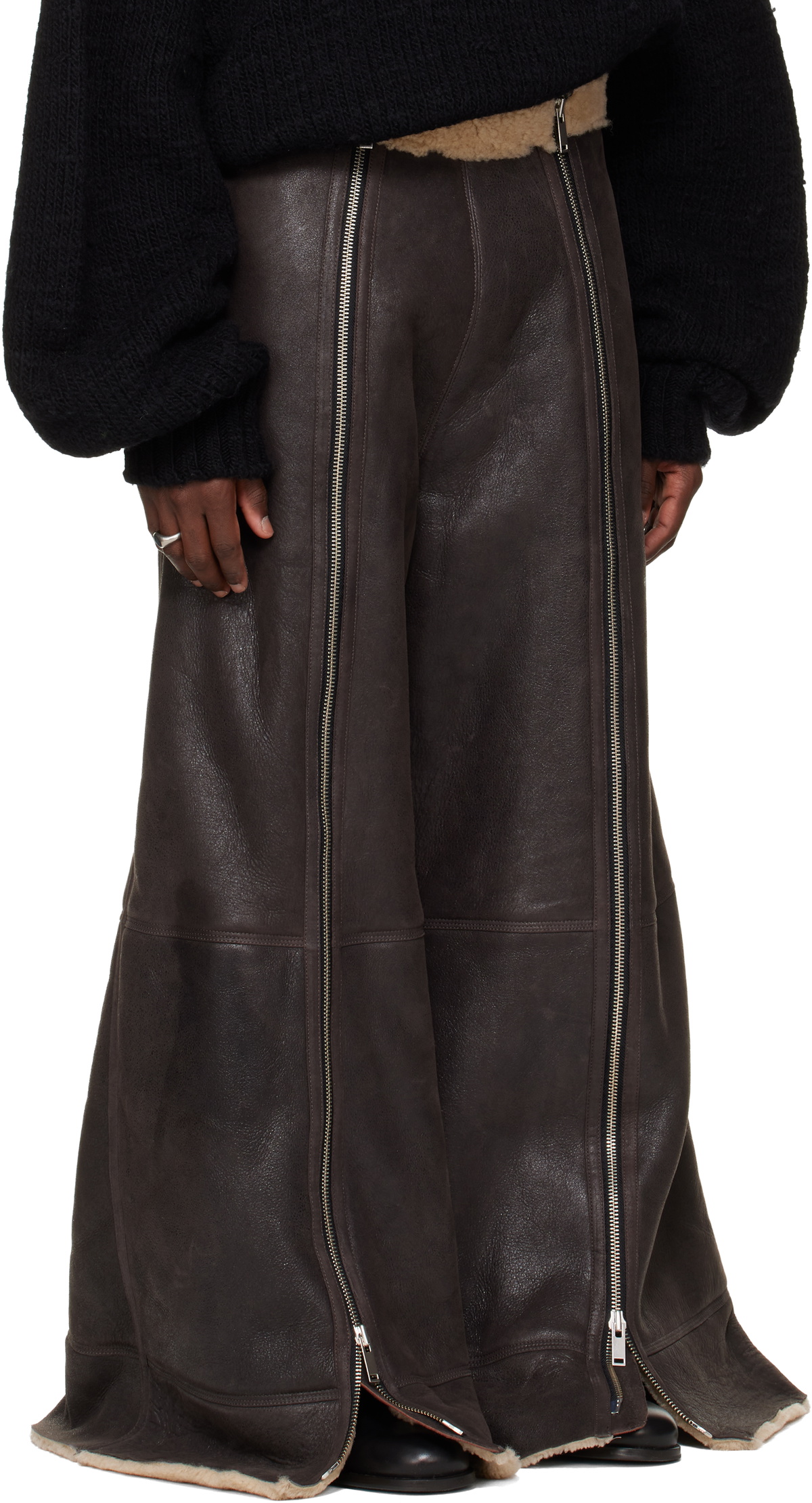 LU'U DAN SSENSE Exclusive Brown Shearling Flight Pants