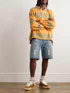KAPITAL - Straight-Leg Leather-Trimmed Embellished Denim Shorts - Blue