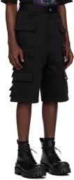 We11done Black Flap Pocket Shorts