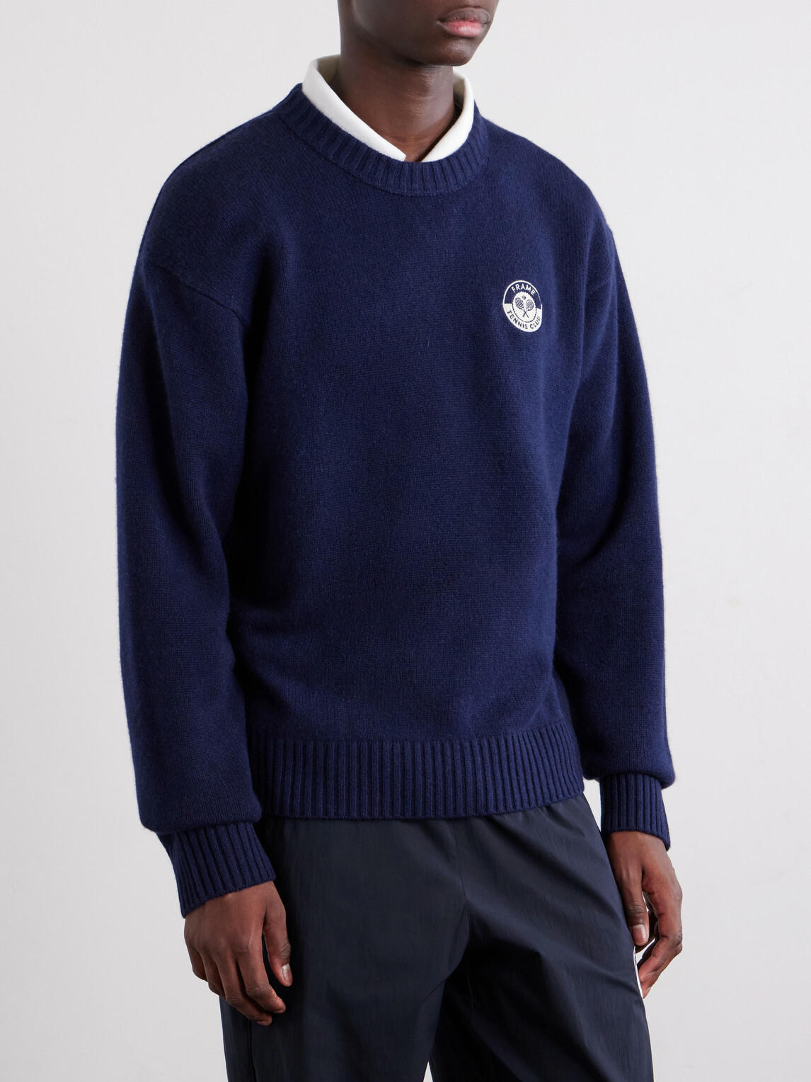 FRAME - Logo-Embroidered Cashmere Sweater - Blue
