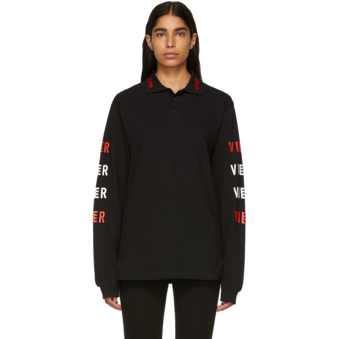 Vier Black Logo Long Sleeve Polo