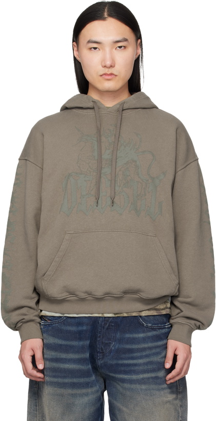 Photo: Diesel Brown Griffin Print Treated Hoodie