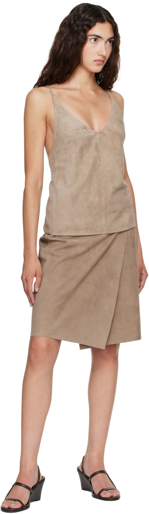 St. Agni Taupe Suede Low Back Tie Top