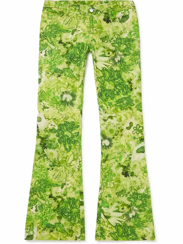 Photo: Collina Strada - Puddle Slim-Fit Flared Floral-Print Cotton-Twill Trousers - Green