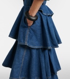 Alaïa Spiral tiered denim midi skirt