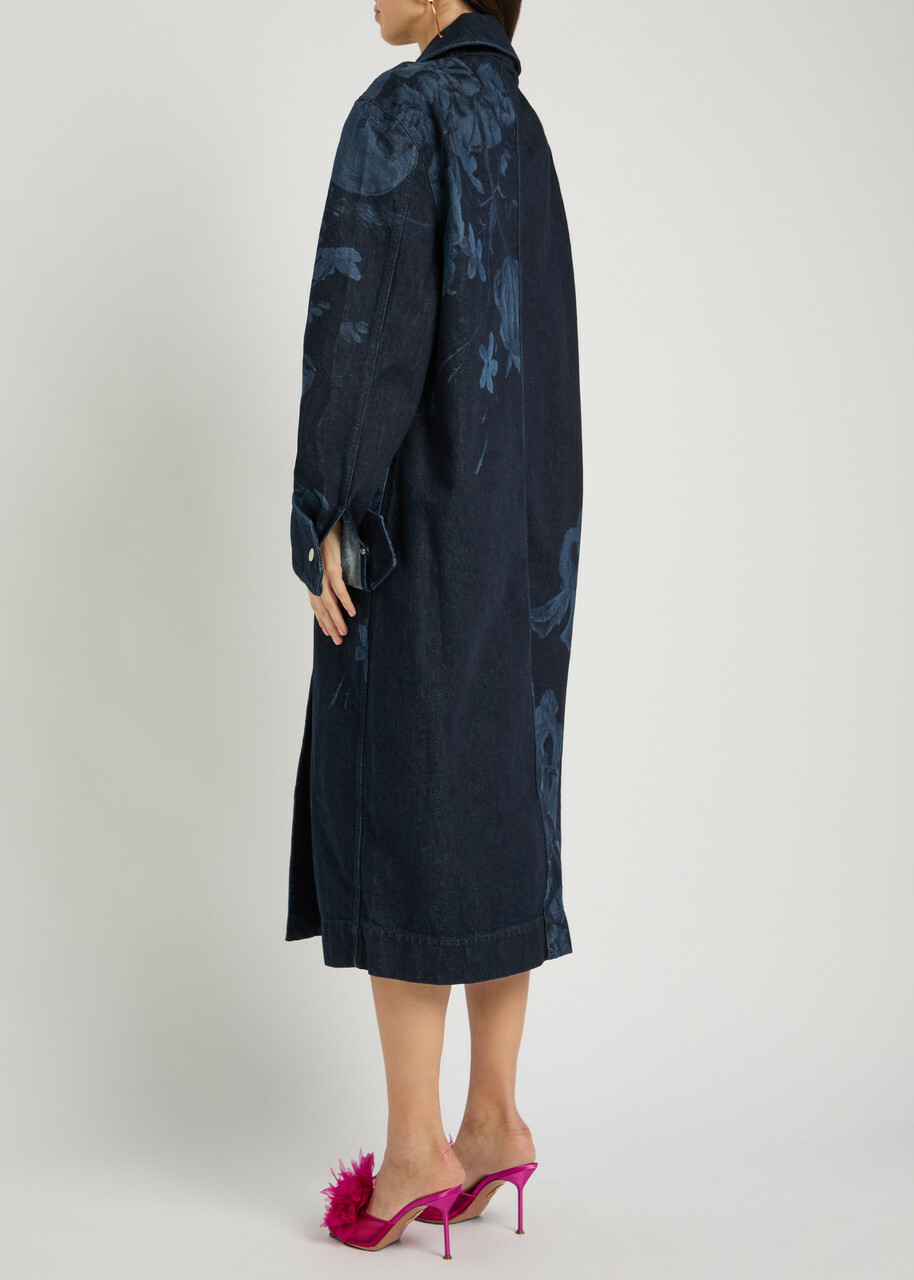 Erdem Floral-print Denim Coat Indigo