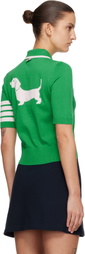 Thom Browne Green Hector Intarsia Cotton 4-Bar Stripe S/S Polo
