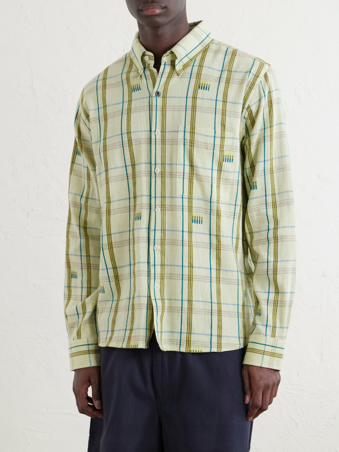 Kardo - Ronald Embroidered Checked Cotton Shirt - Green
