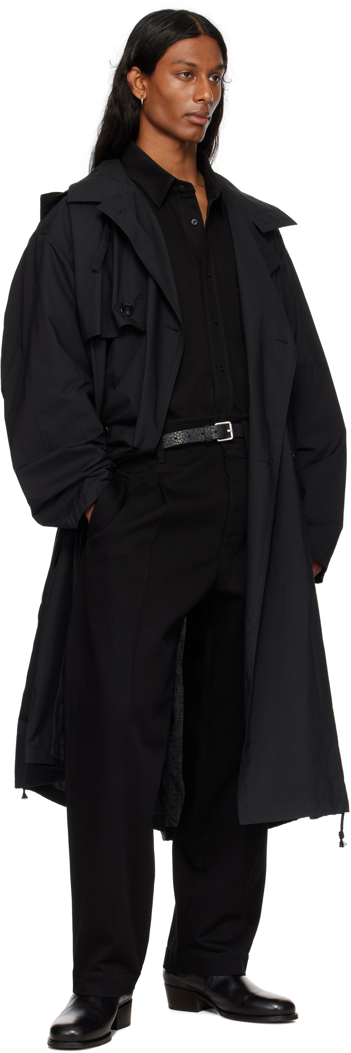 LEMAIRE Black Light Hooded Trench Coat Lemaire