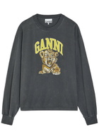 Ganni Printed Long-sleeve Cotton T-shirt Black