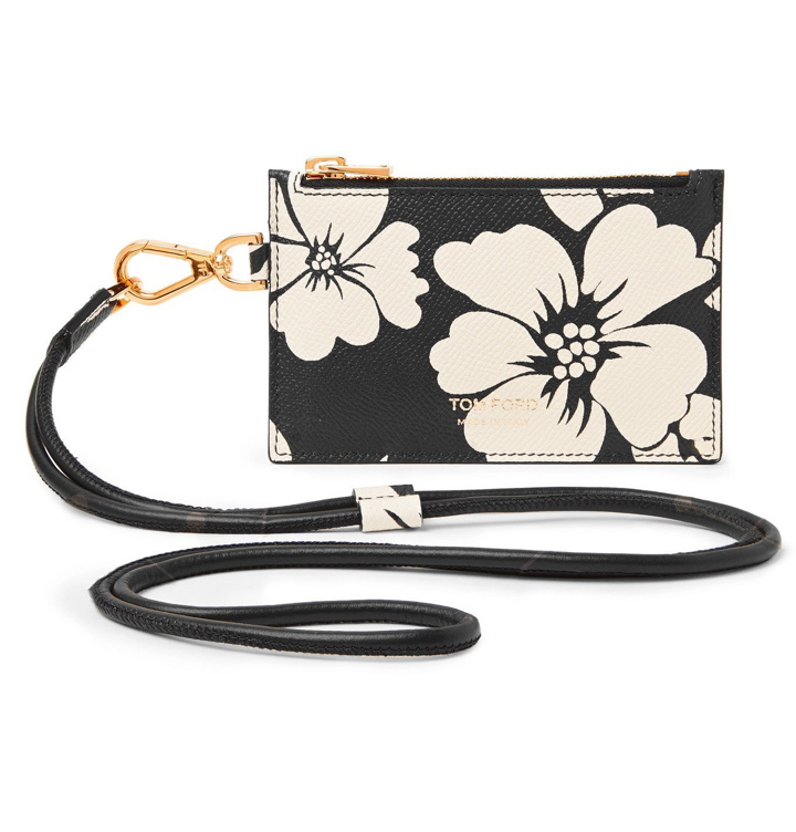 Photo: TOM FORD - Floral-Print Full-Grain Leather Cardholder with Lanyard - Black