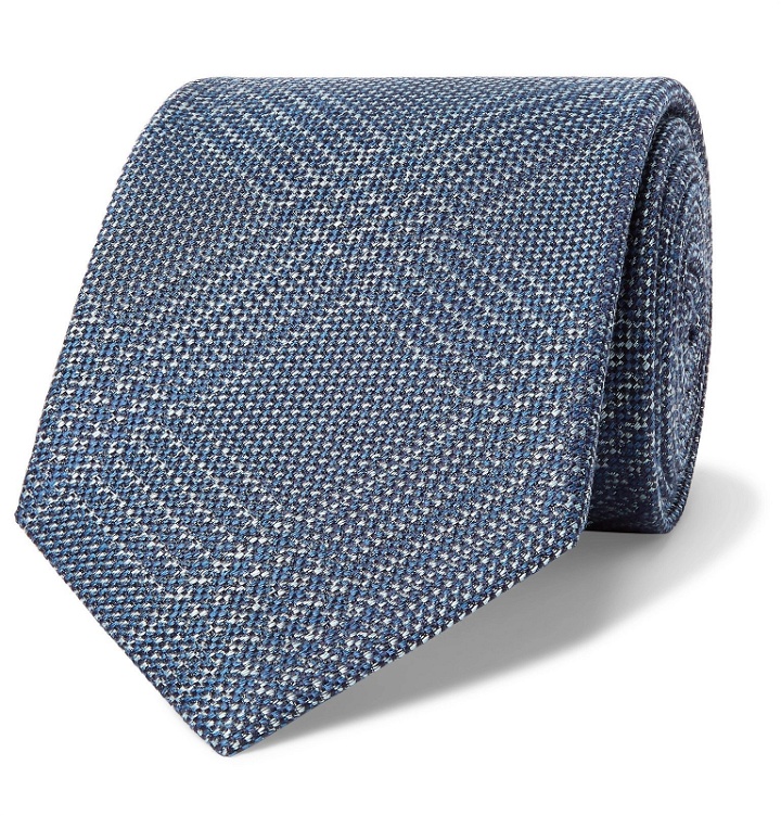 Photo: Brioni - 8cm Prince of Wales Checked Silk and Virgin Wool-Blend Tie - Blue
