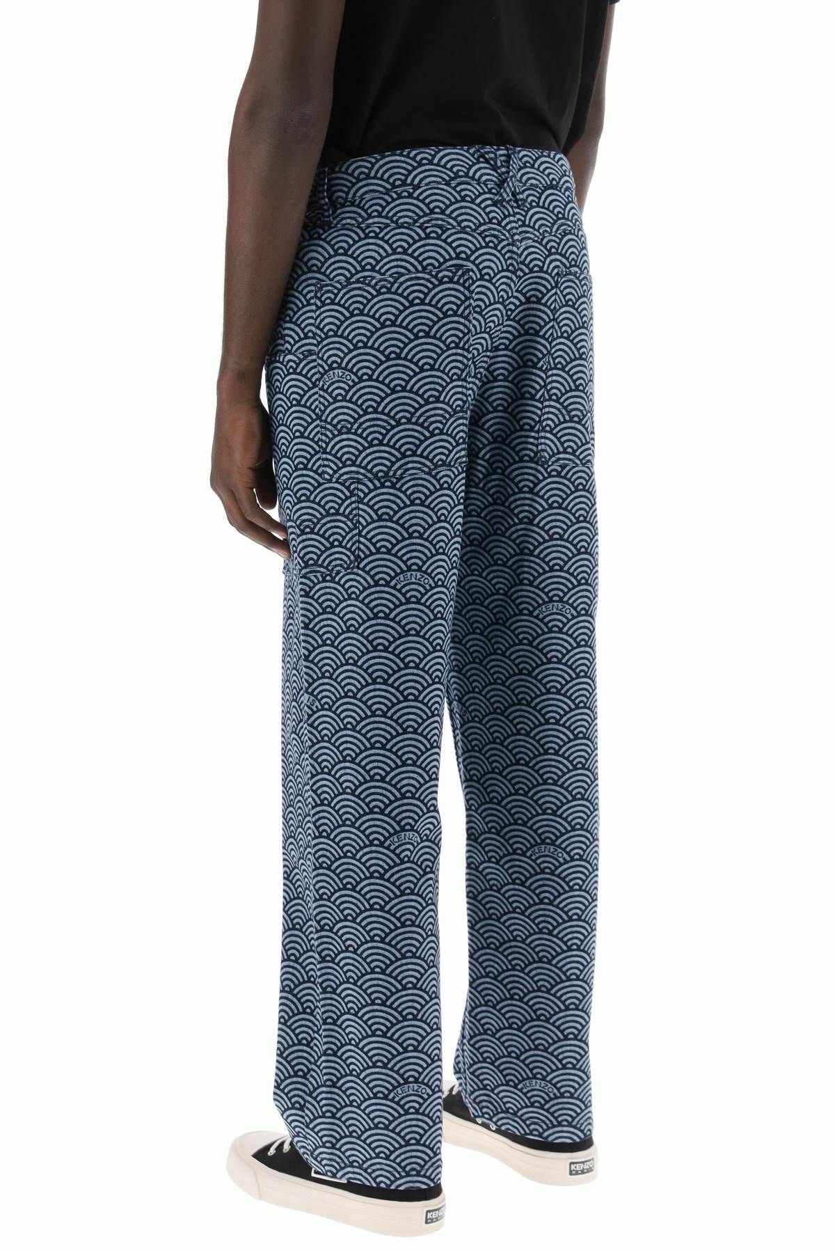 KENZO monkey workwear jeans with seigaiha print Blue Kenzo