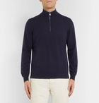 Brunello Cucinelli - Contrast-Tipped Cashmere Half-Zip Sweater - Blue