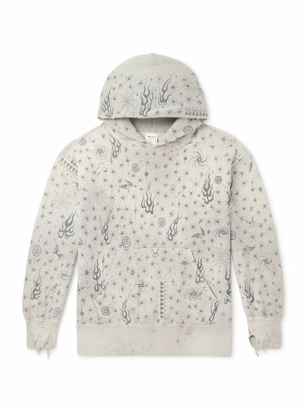 Photo: SAINT MXXXXXX - Dr. Woo Distressed Printed Cotton-Jersey Sweatshirt - Gray
