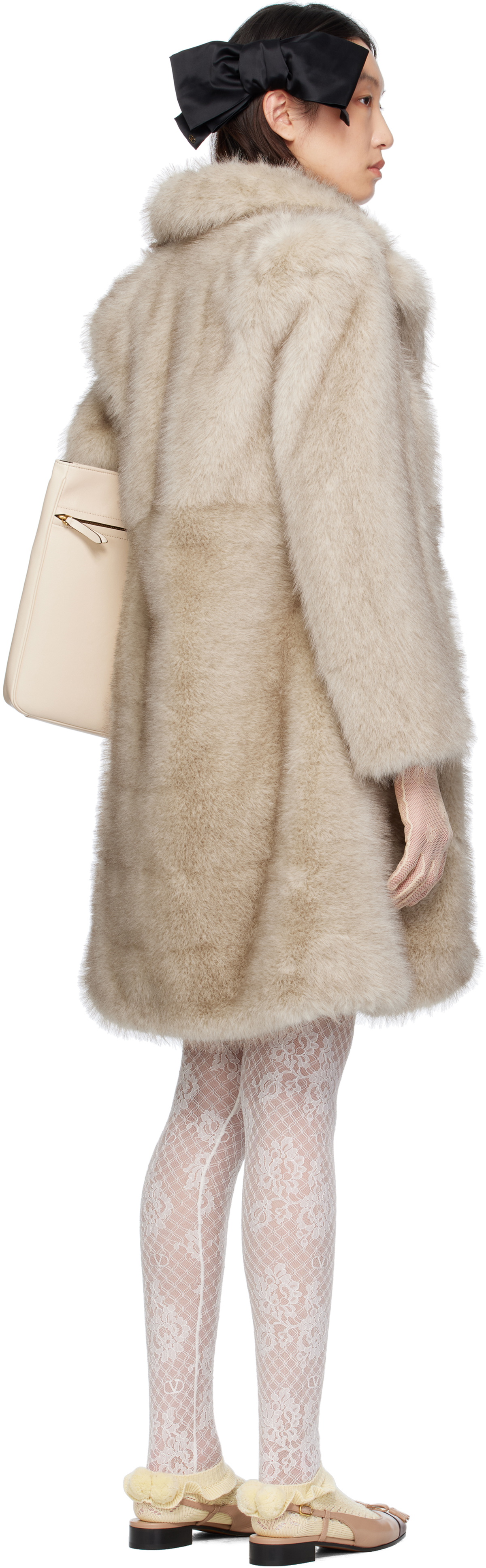 Valentino Beige Button Faux-Fur Coat
