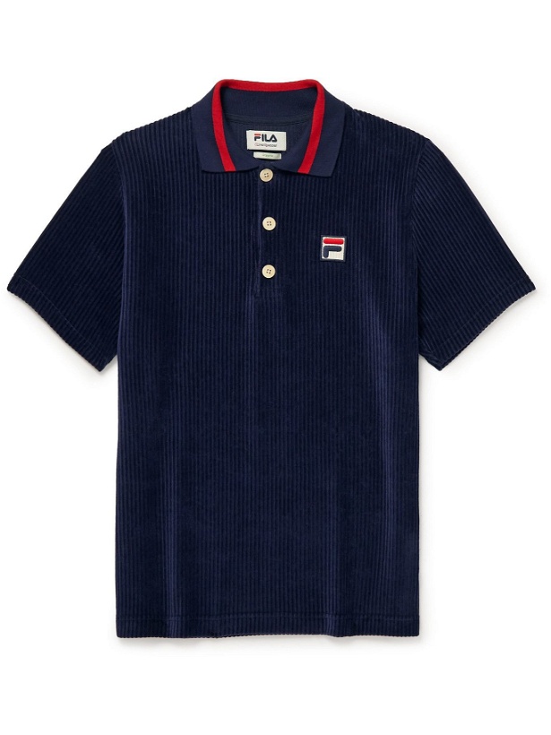 Photo: Oliver Spencer - FILA Benedict Ribbed Cotton-Blend Jersey Polo Shirt - Blue