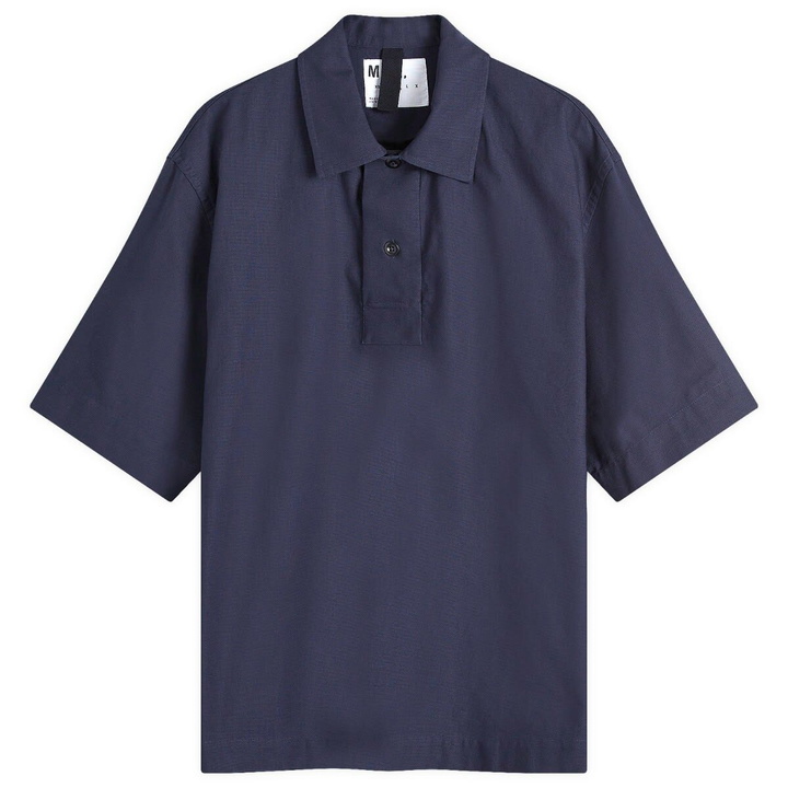 Photo: MHL by Margaret Howell Men's Offset Plackett Polo Shirt in Ink