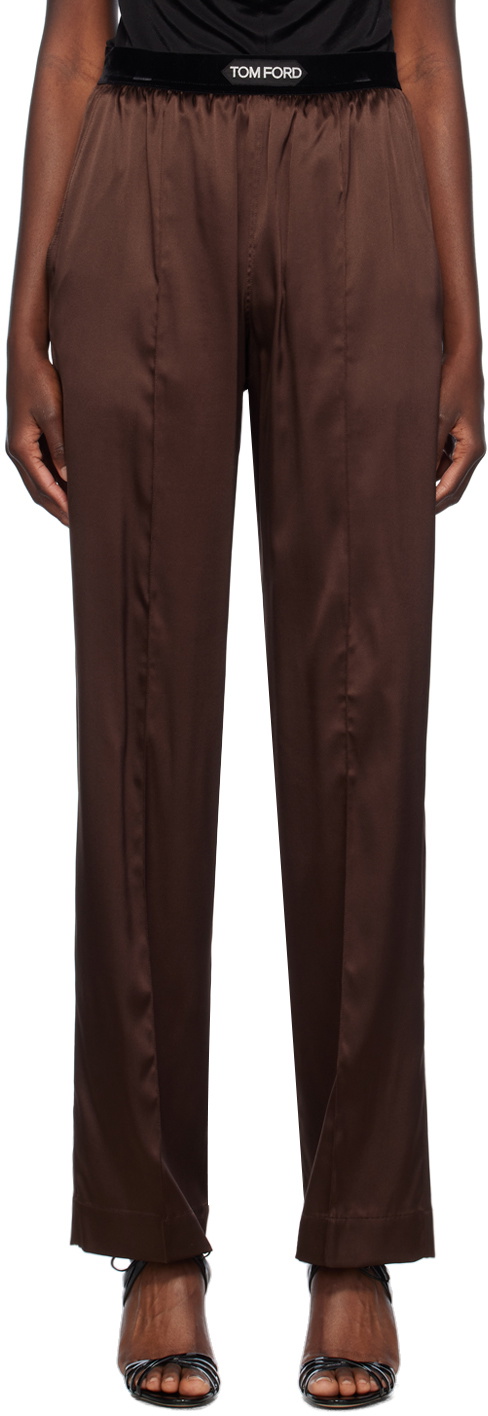 TOM FORD Brown Stretch Silk Pyjama Pants