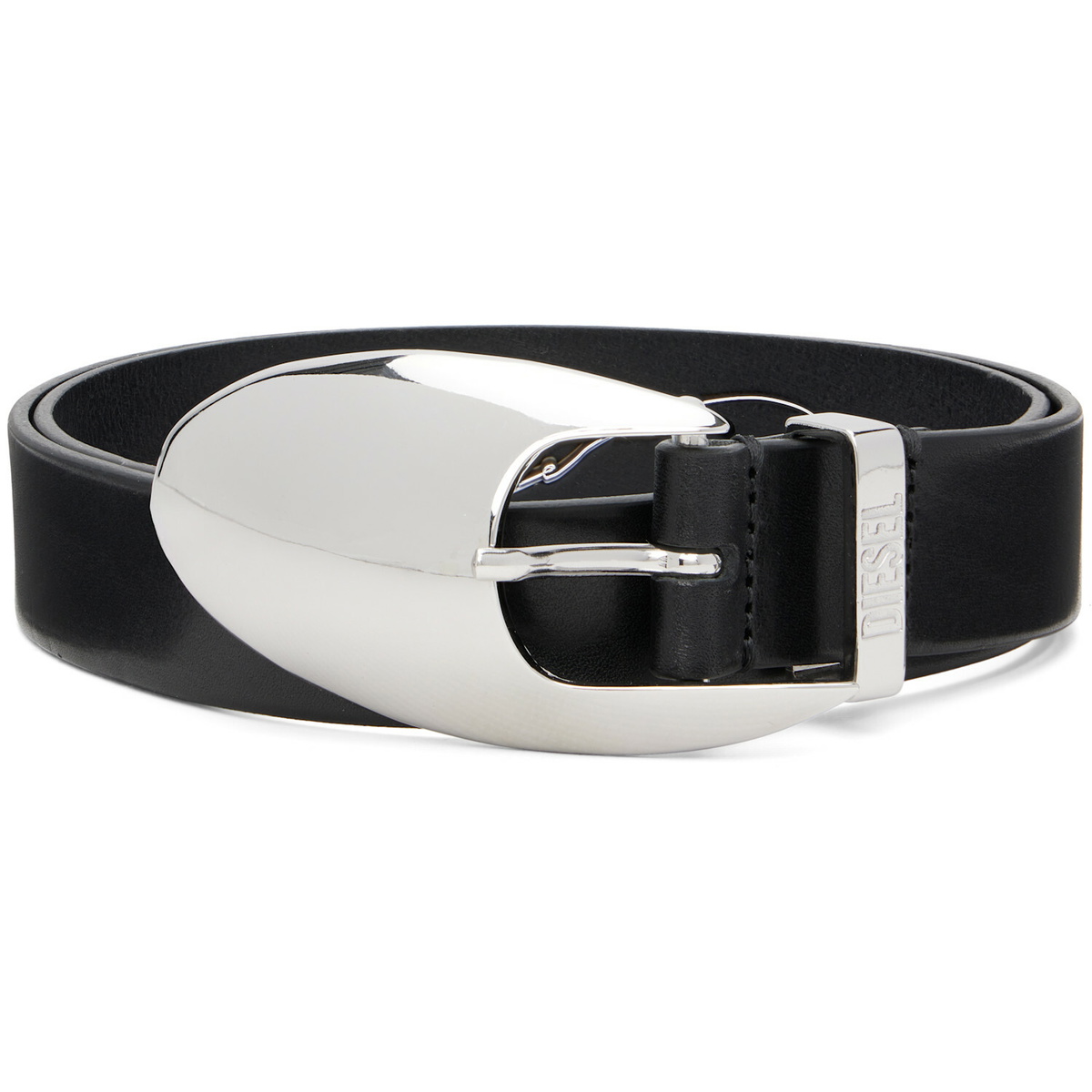 Diesel Black 3cm Leather Sculptural Buckle Belt
