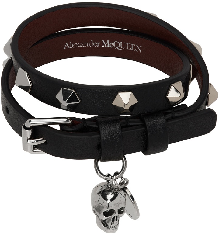 Photo: Alexander McQueen Black Stud Double Wrap Leather Bracelet