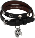 Alexander McQueen Black Stud Double Wrap Leather Bracelet