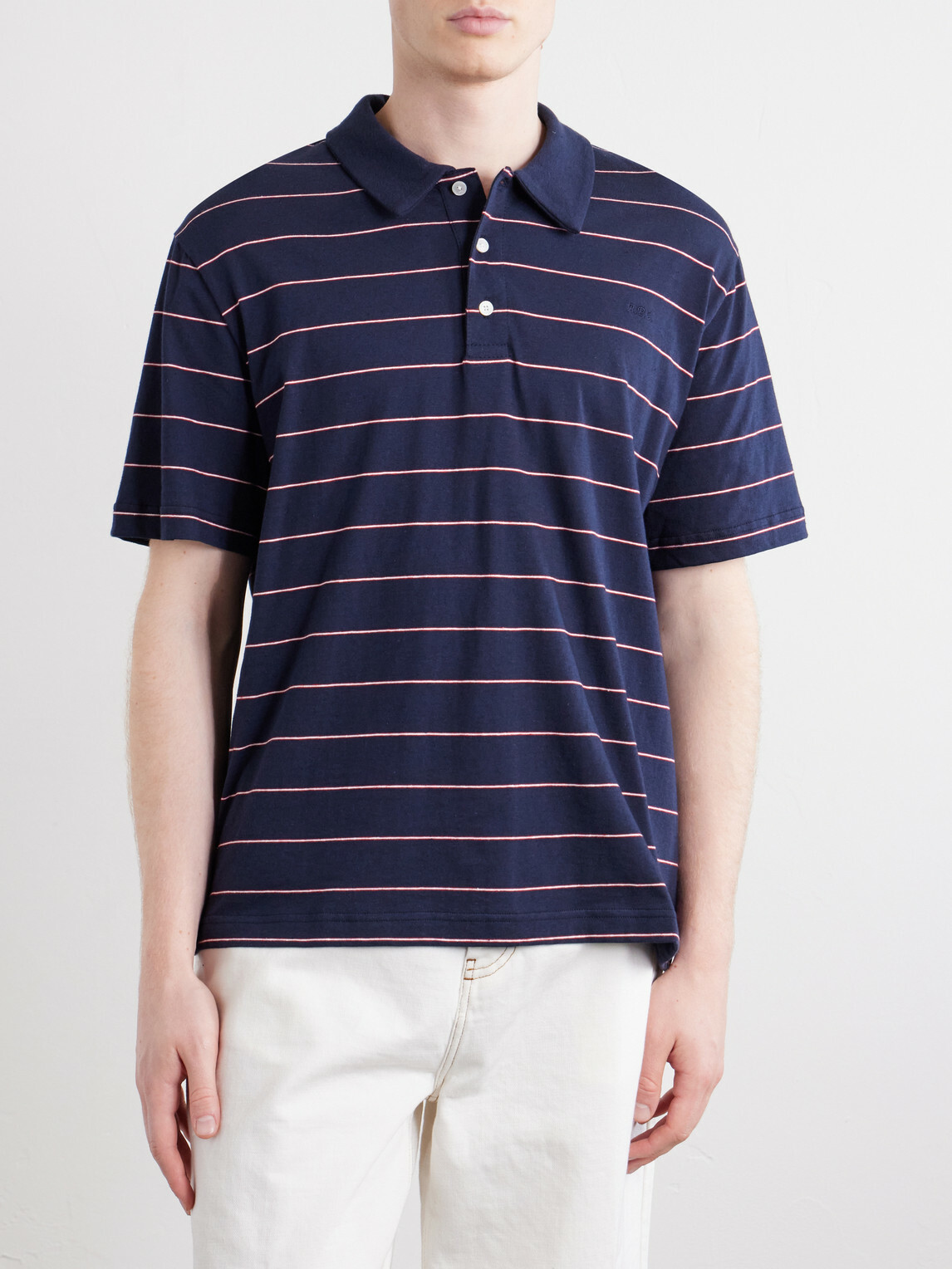 A.P.C. - Henry Striped Cotton-Blend Jersey Polo Shirt - Blue