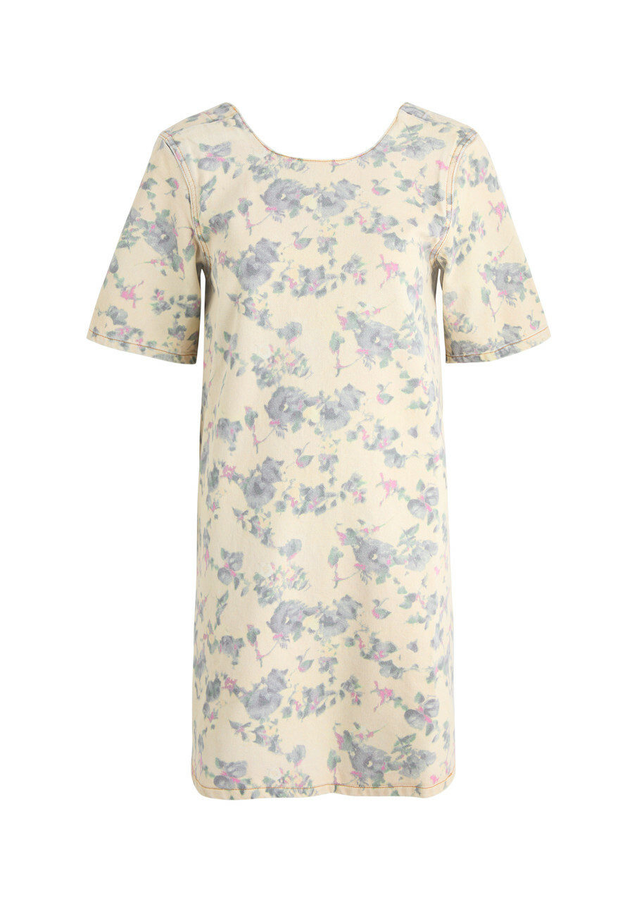 Ganni Floral-print Denim Mini Dress Beige