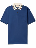 GUCCI - Logo-Embroidered Cotton-Blend Piqué Polo Shirt - Blue