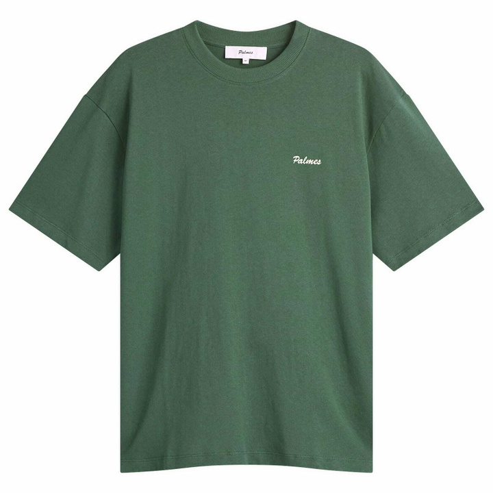 Photo: Palmes Men's Logo Stitch T-Shirt in Dark Green