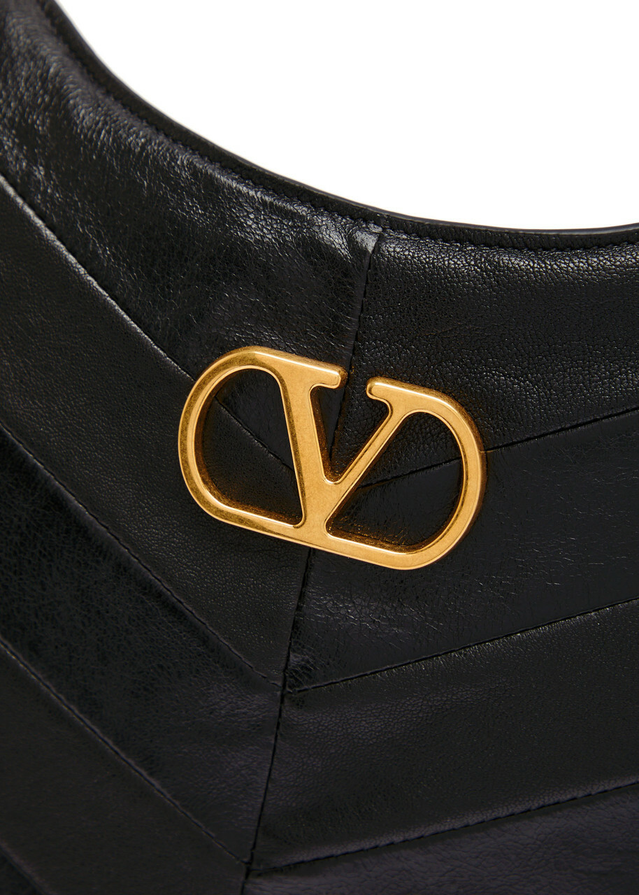 Valentino Logo-plaque Chevron Leather Hobo bag - Black - One Size