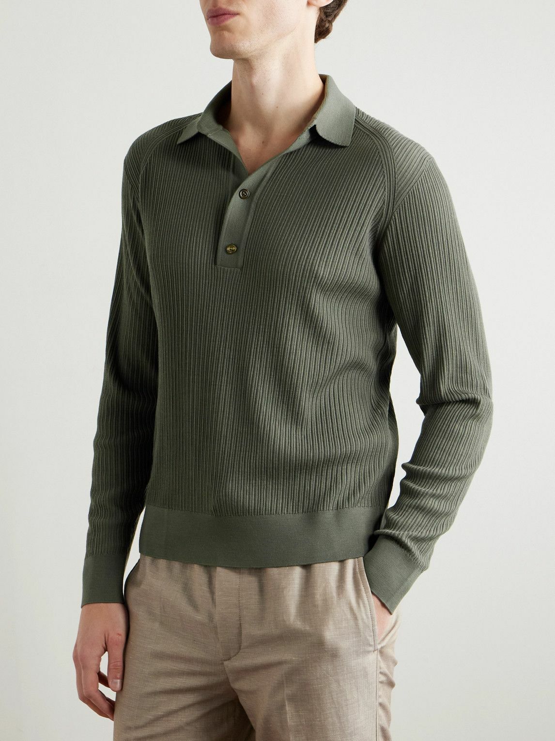Brioni - Pointelle-Knit Wool Polo Shirt - Green