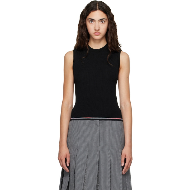 Photo: Thom Browne Black Merino Wool RWB Stripe Tank Top