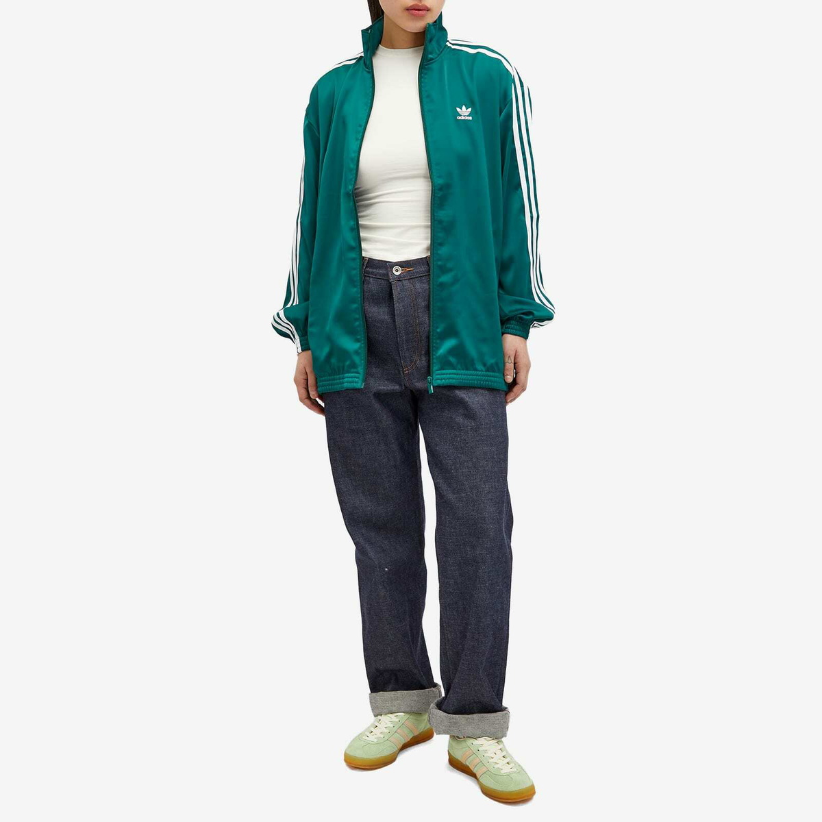 Adidas Women's Satin Track Top in Collegiate Green adidas
