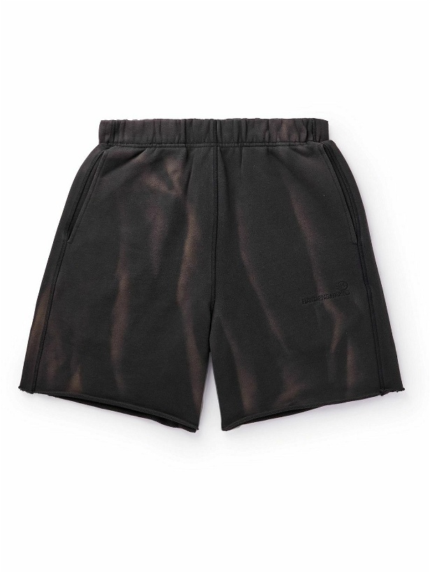 Photo: HAYDENSHAPES - Volume Wide-Leg Distressed Logo-Embroidered Printed Cotton-Jersey Shorts - Black