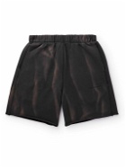 HAYDENSHAPES - Volume Wide-Leg Distressed Logo-Embroidered Printed Cotton-Jersey Shorts - Black