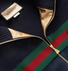 GUCCI - Horsebit-Detailed Webbing-Trimmed Suede and Cotton Jacket - Blue