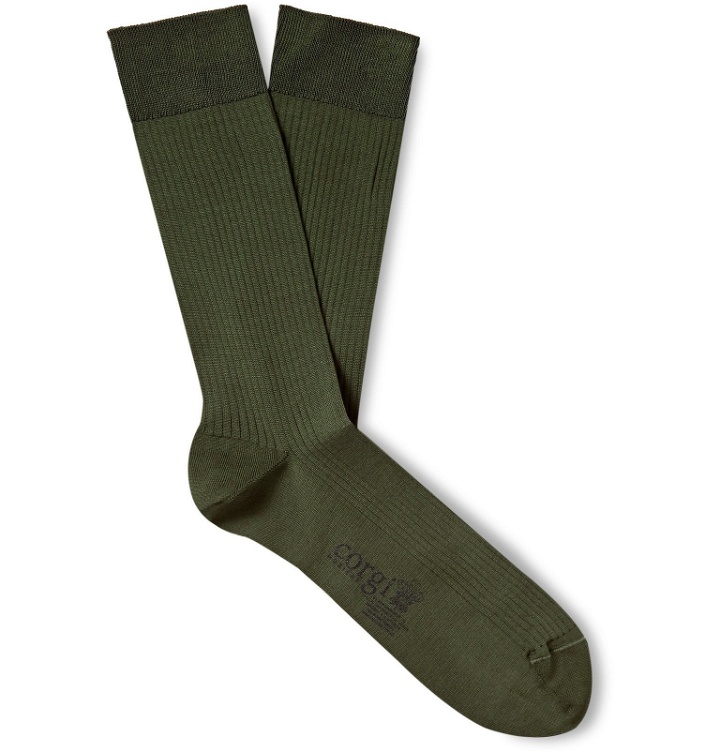 Photo: Corgi - Pembroke Mercerised Cotton-Blend Socks - Green